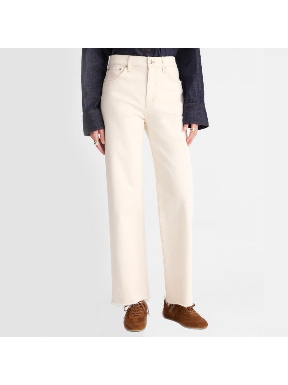 Madewell The Perfect Vintage Wide Leg Crop Jean Raw Edge Cream Size 26TX29